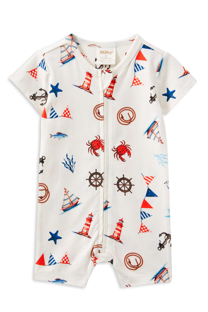 Milky Seaside Zip Romper