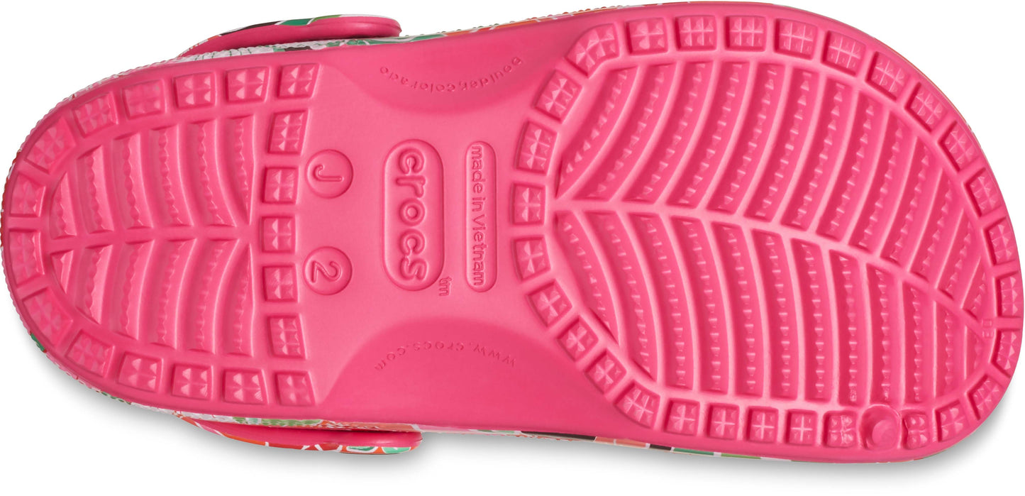 Crocs Classic Woodcut Floral Clog Kids/Youth Dragon Fruit