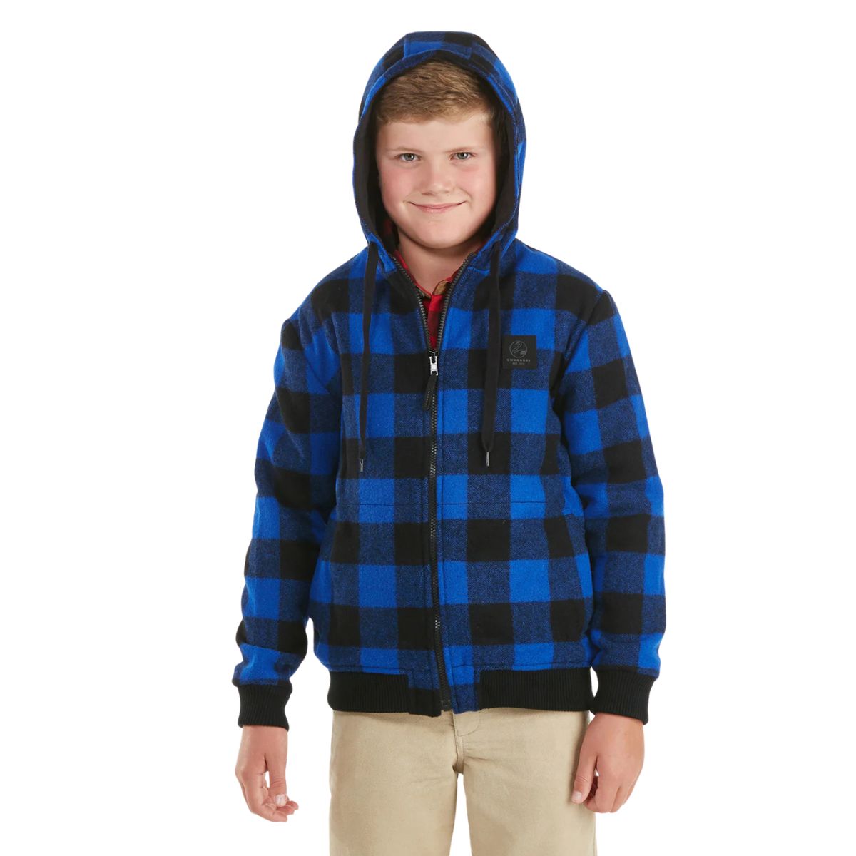 Swanndri Kid's Crooked River Wool Hoodie Blue/Black Check