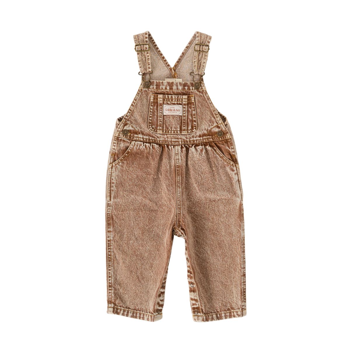 Goldie + Ace Austin Vintage Washed Denim Overalls Brown