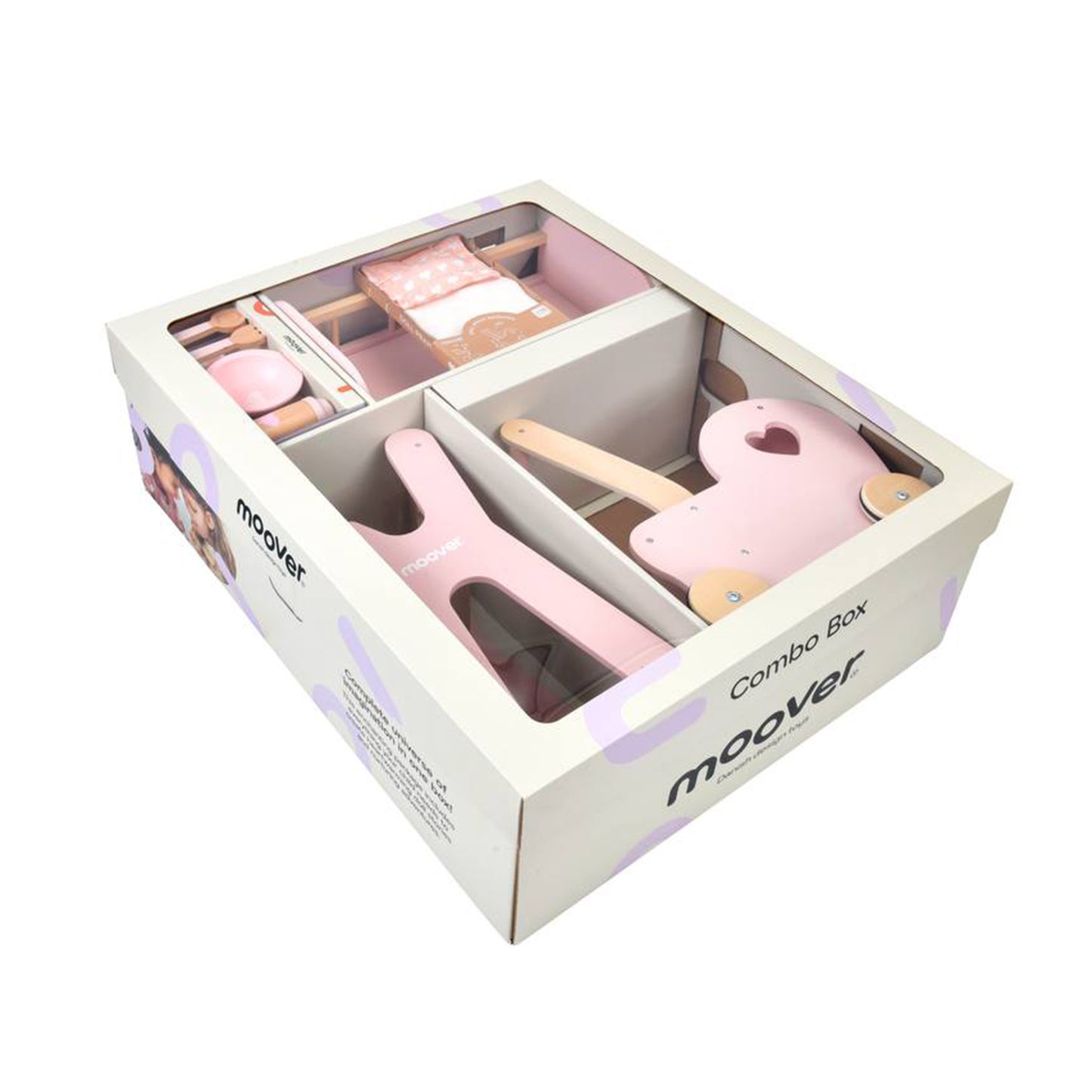 Moover Doll Playset Deluxe Pink | Pram | Highchair | Feeding Set | Cradle | Bedding