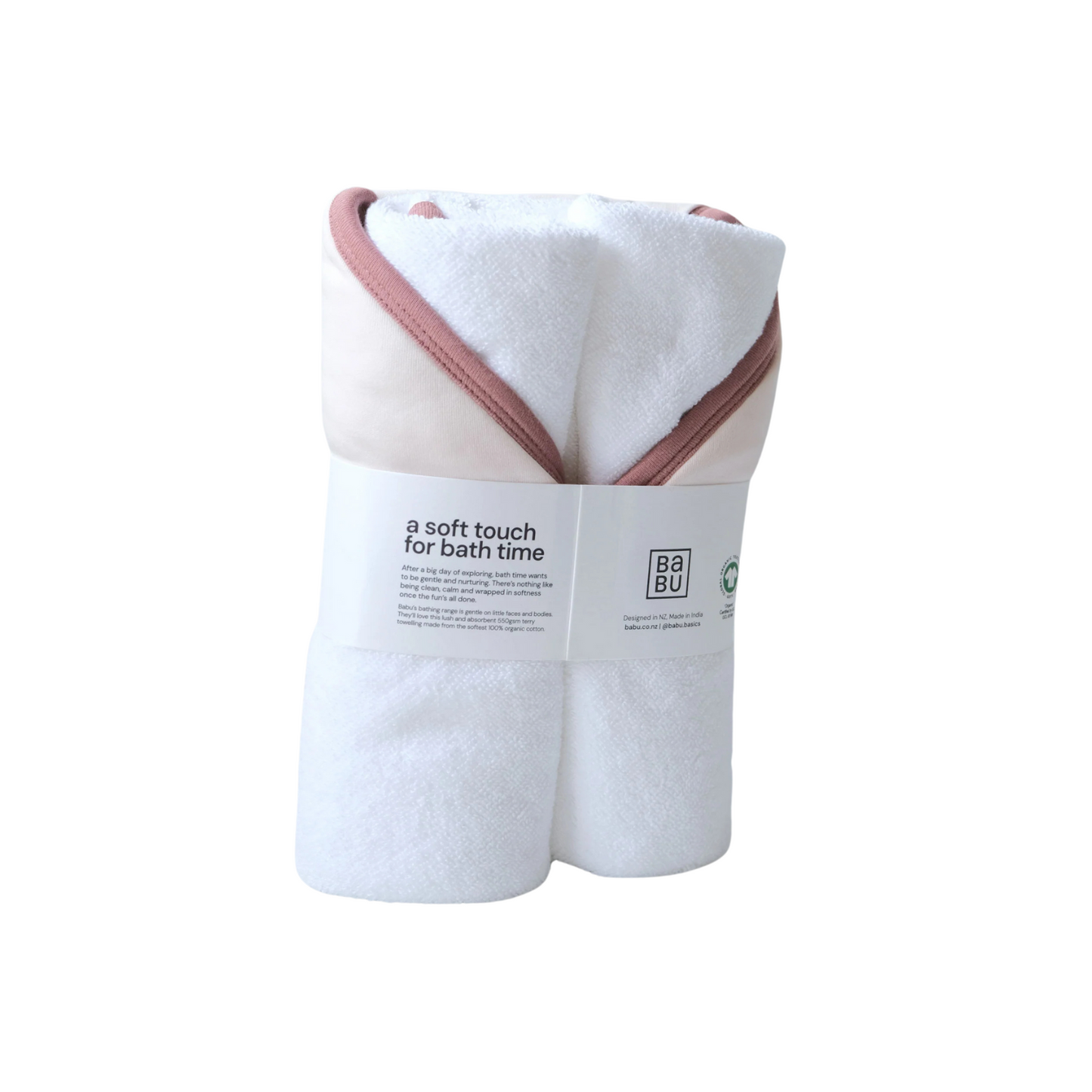 Babu Terry Hooded Baby Towel Petal
