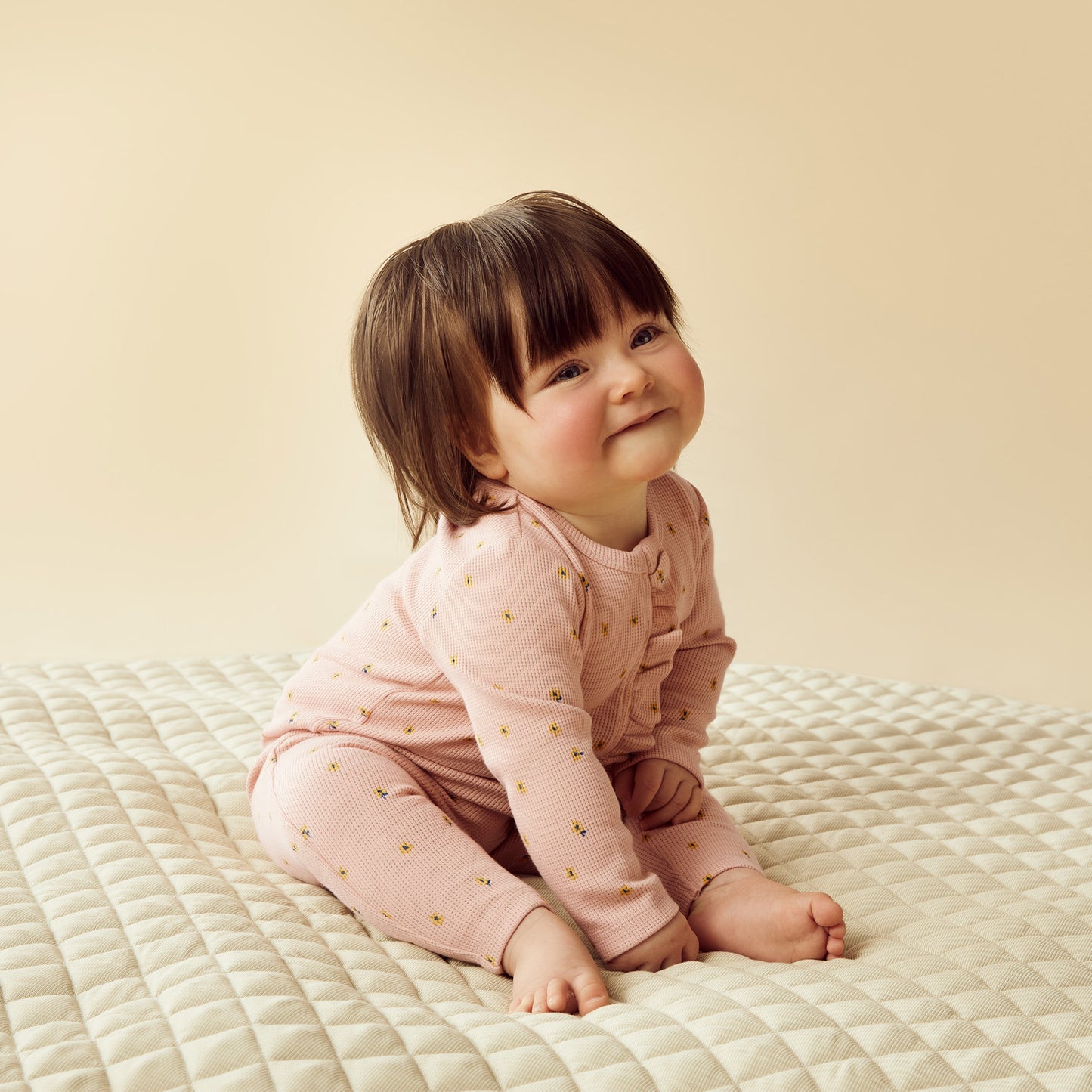 Wilson & Frenchy Organic Waffle Ruffle Zipsuit Little Fleur