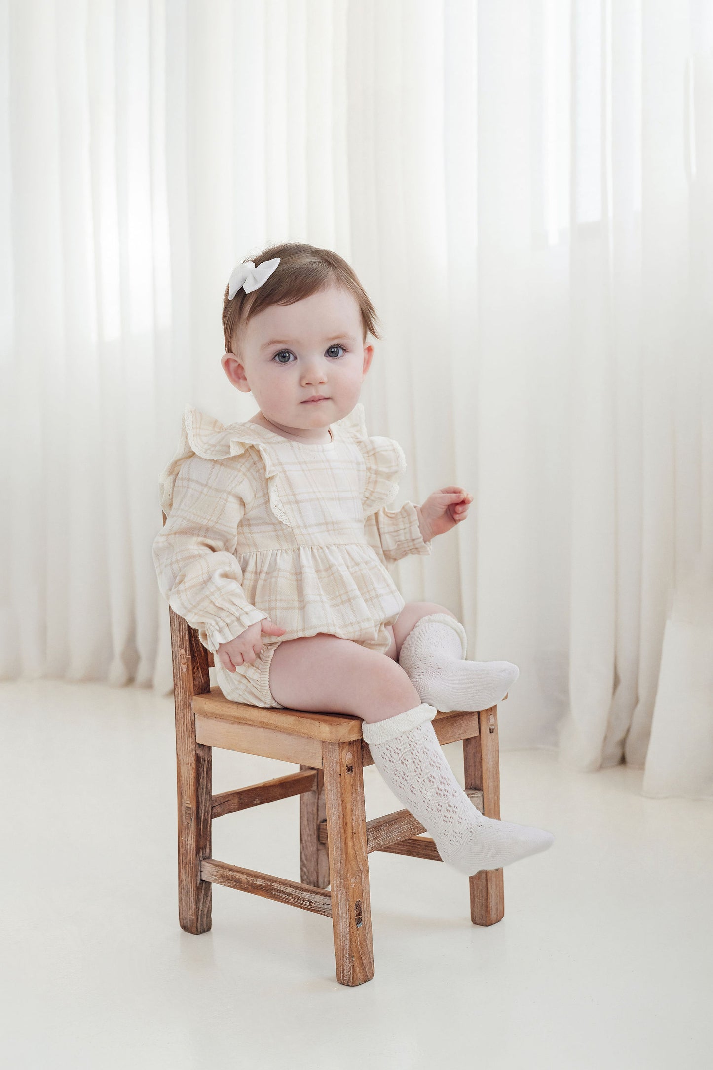 Aster & Oak Beige Plaid Bubble Bodysuit
