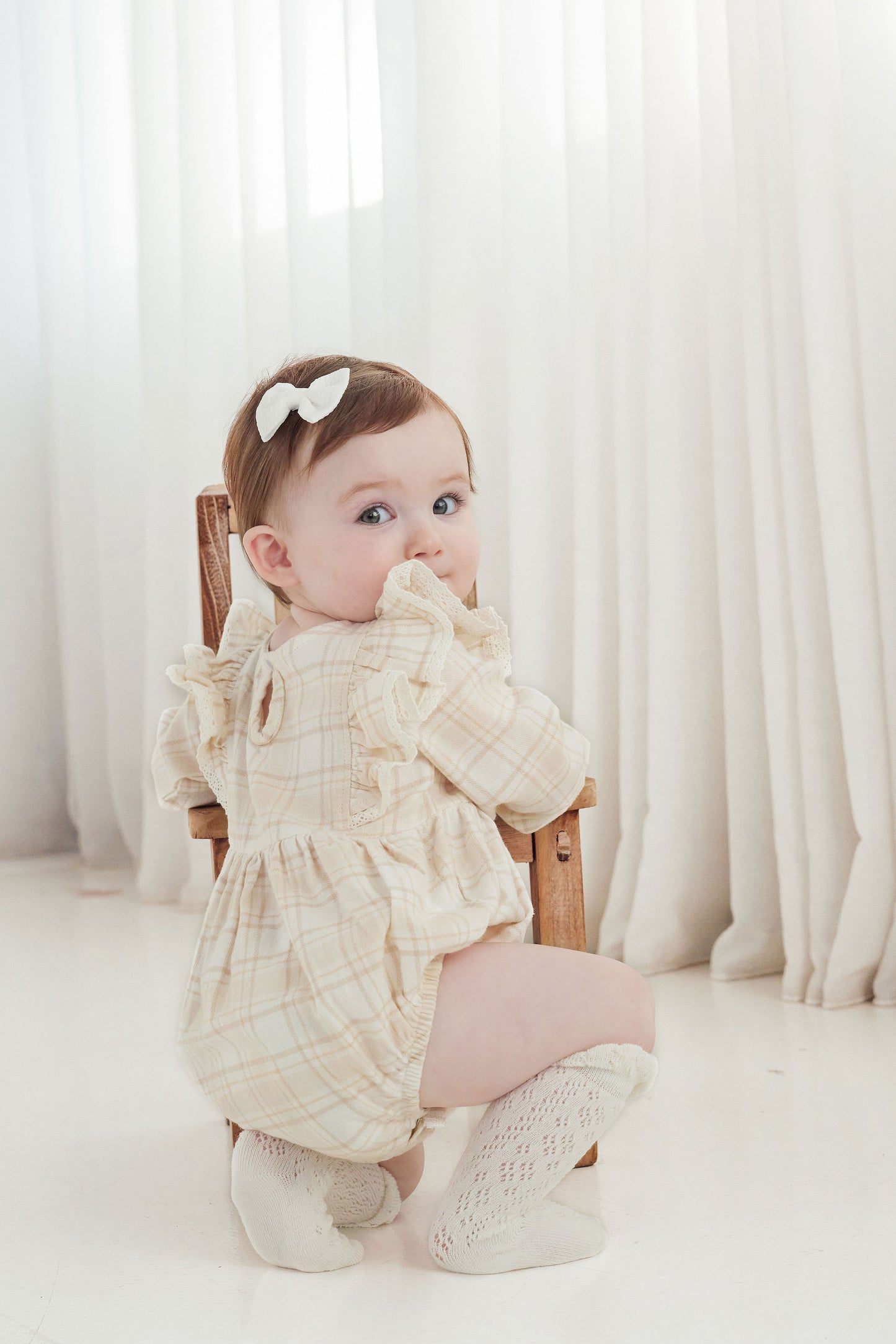 Aster & Oak Beige Plaid Bubble Bodysuit
