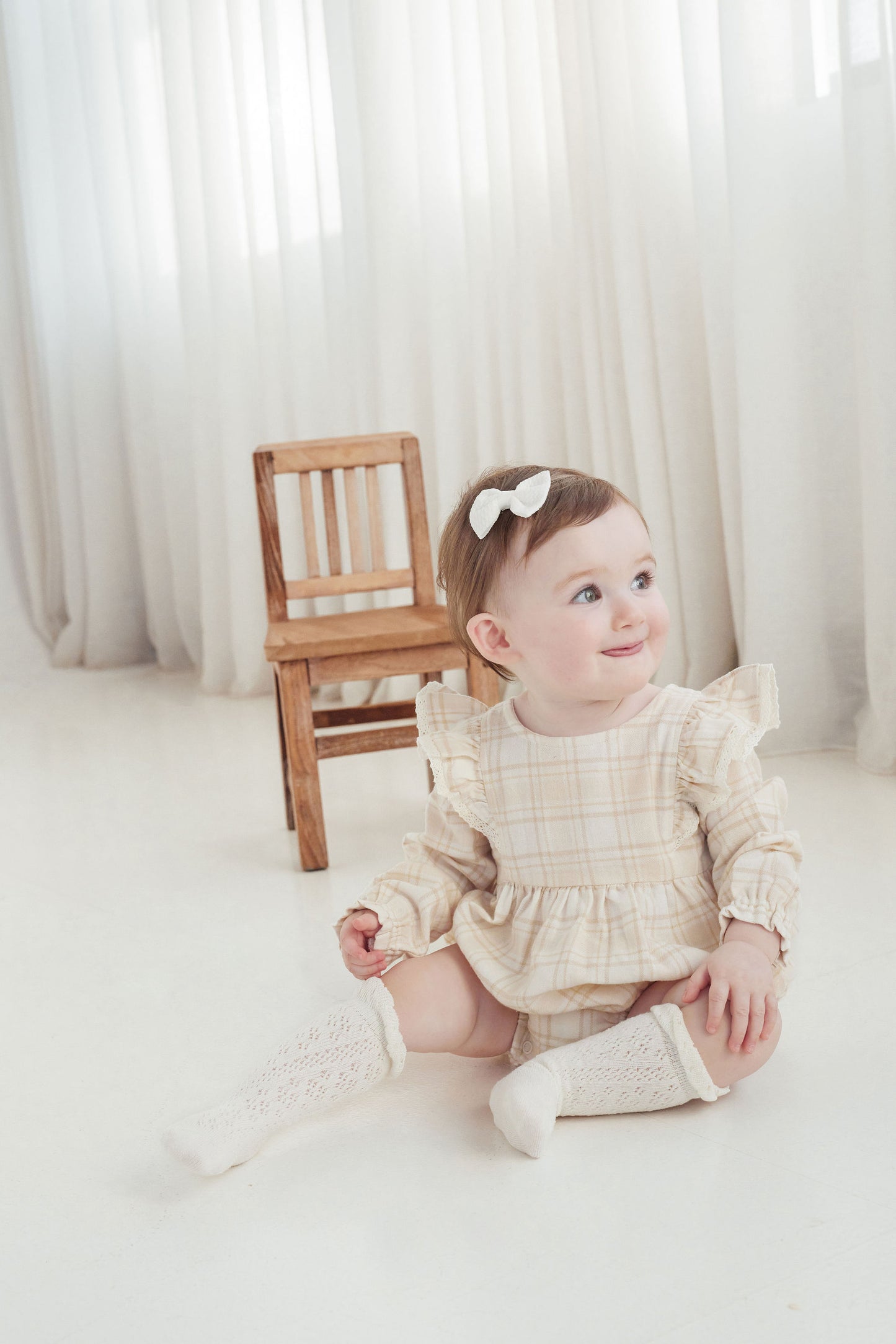Aster & Oak Beige Plaid Bubble Bodysuit