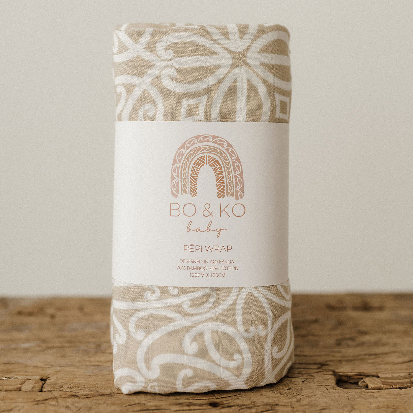 Bo & Ko Koru Māori Pēpi Wrap Beige