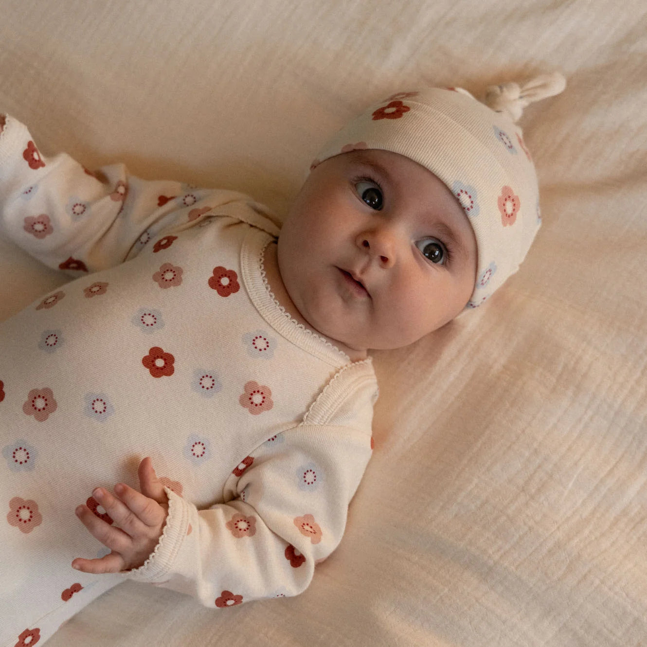 Nature Baby Cotton Knotted Beanie Petite Flora Stamp Print