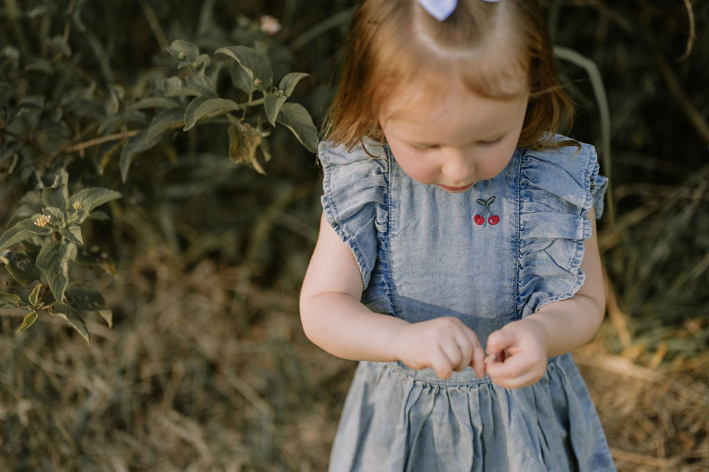 Aster & Oak Tencel Denim Ruffle Dress