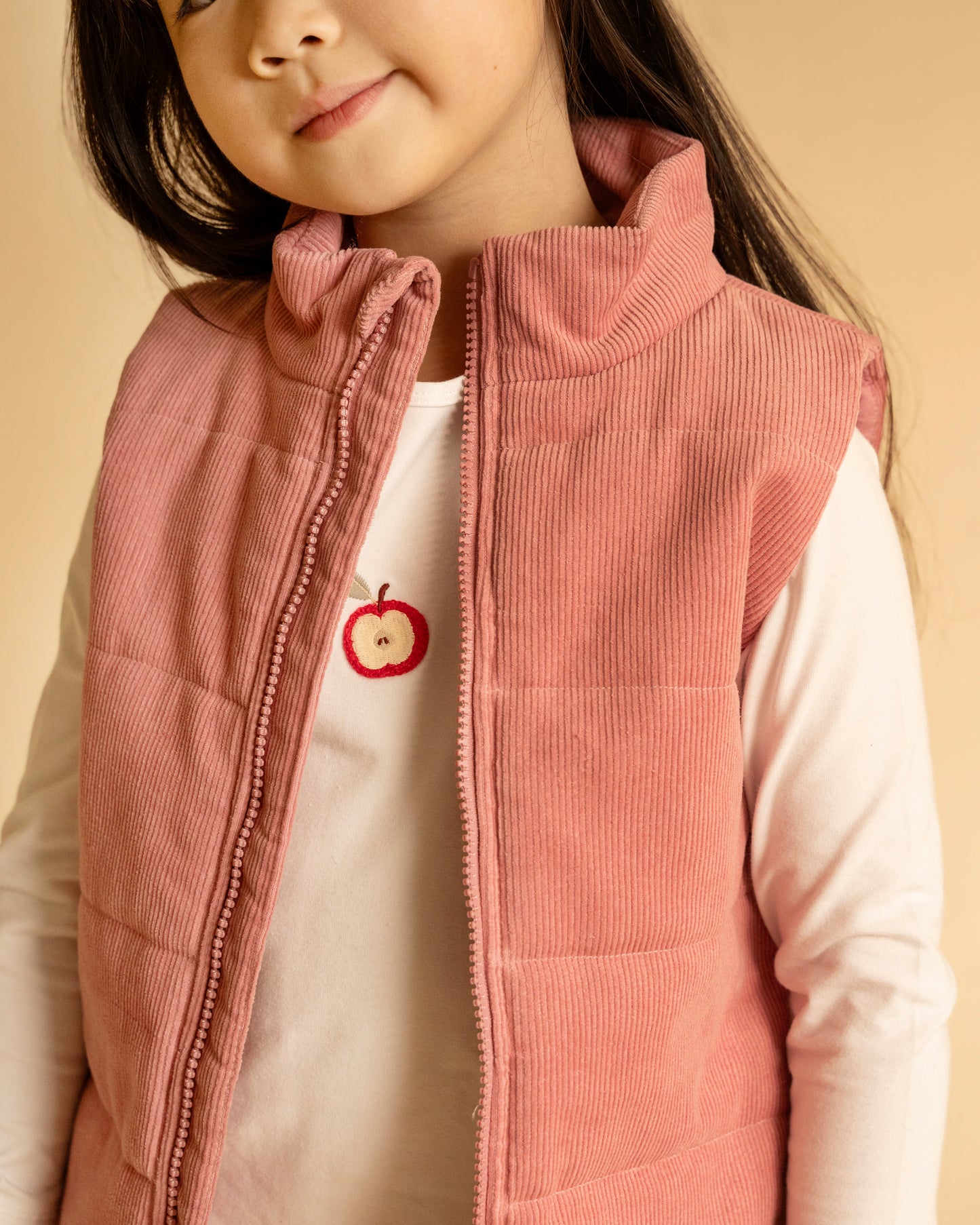 Minihaha Girls Wild Garden Quilted Zip Up Vest Rose