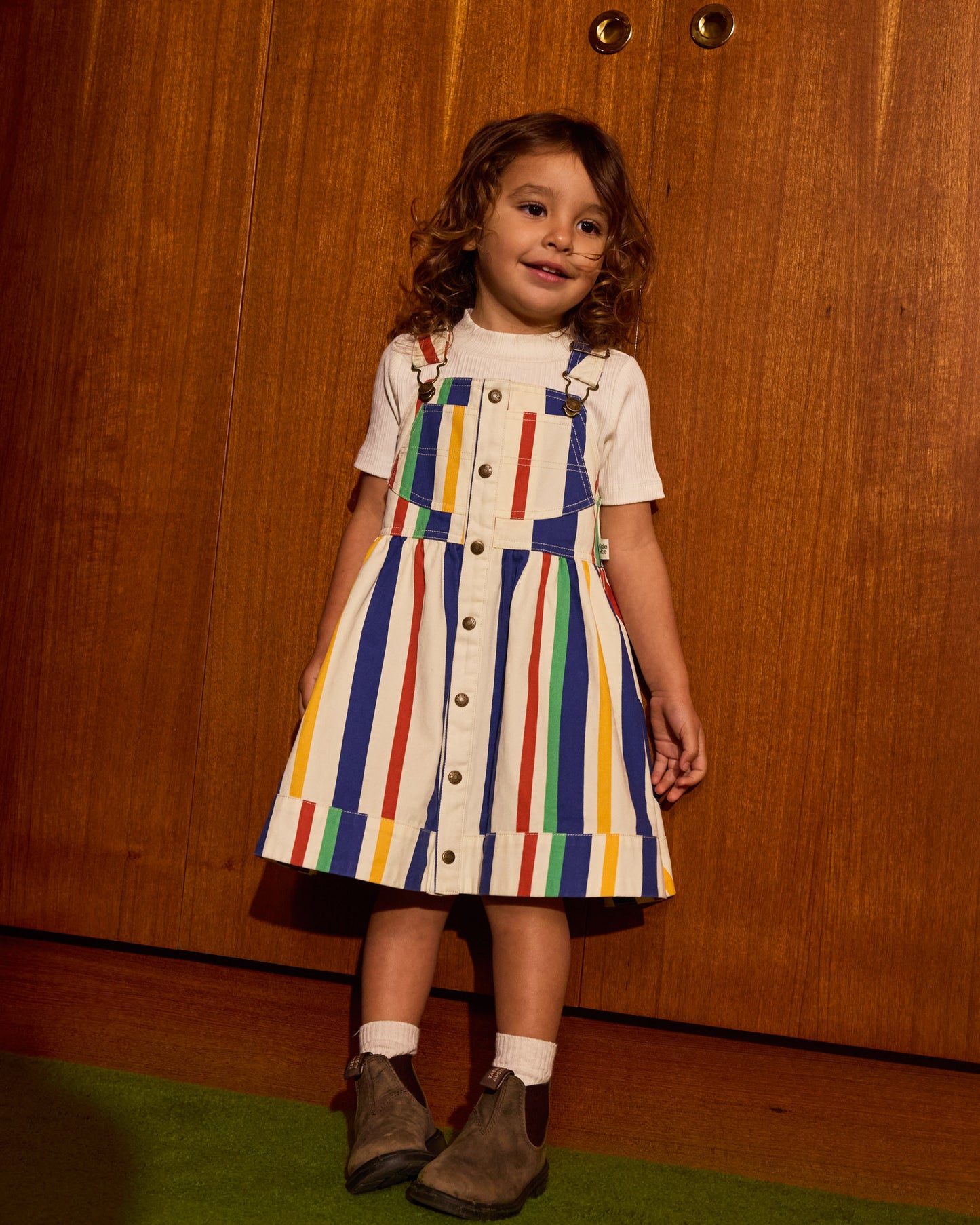 Goldie + Ace 90'S Bold Stripe Heidi Denim Pinafore Dress