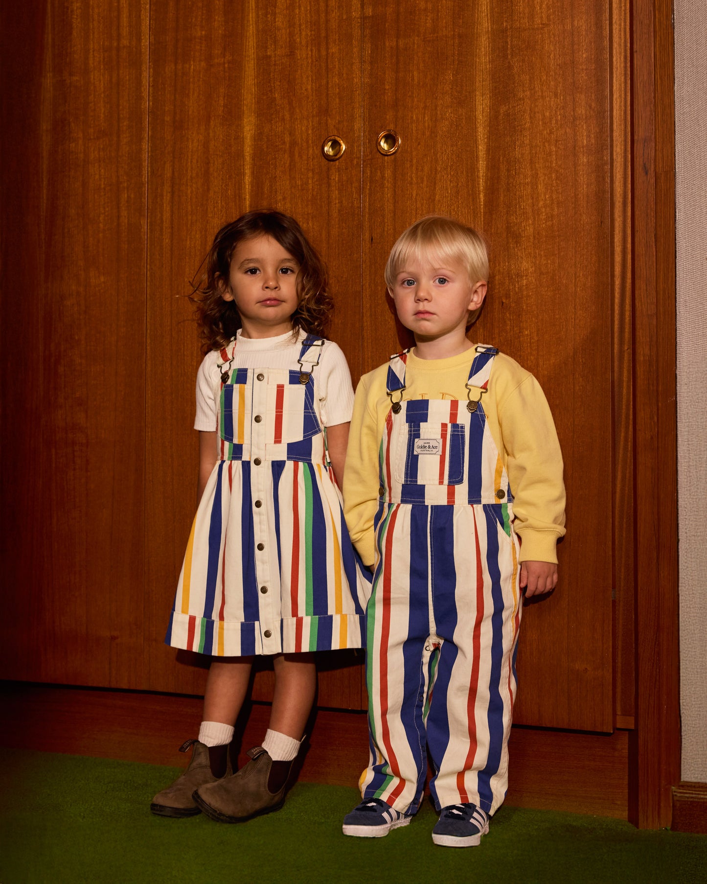 Goldie + Ace 90'S Bold Stripe Heidi Denim Pinafore Dress