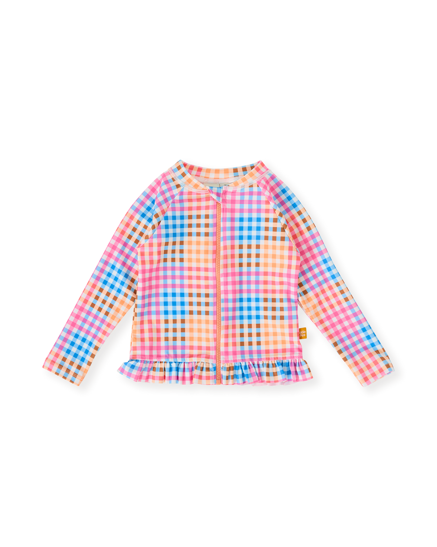 Goldie + Ace Rainbow Gingham Zip Up Rashguard