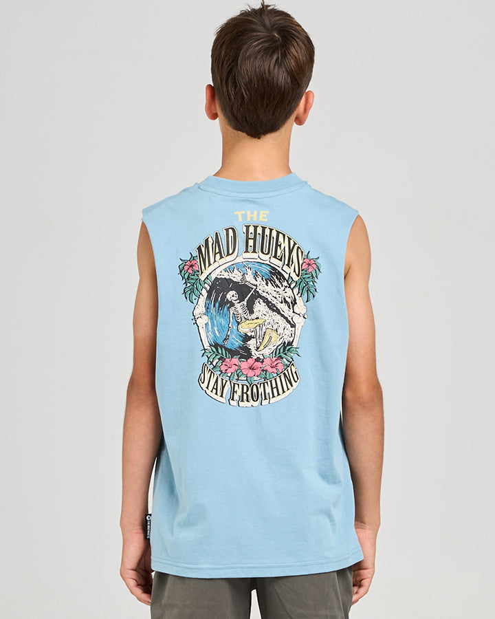 Mad Hueys Stay Frothing Muscle Tee Steel Blue