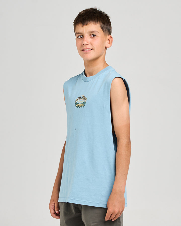 Mad Hueys Stay Frothing Muscle Tee Steel Blue