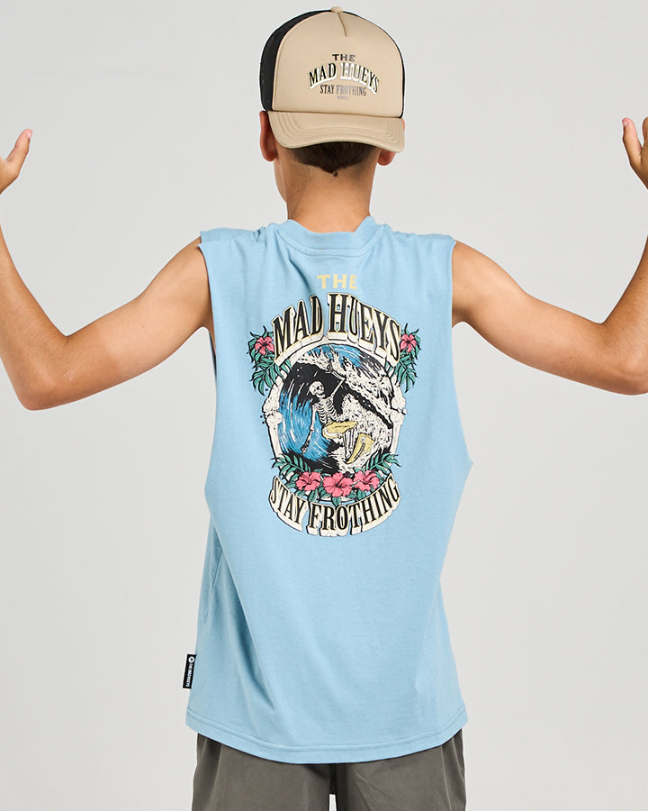 Mad Hueys Stay Frothing Muscle Tee Steel Blue