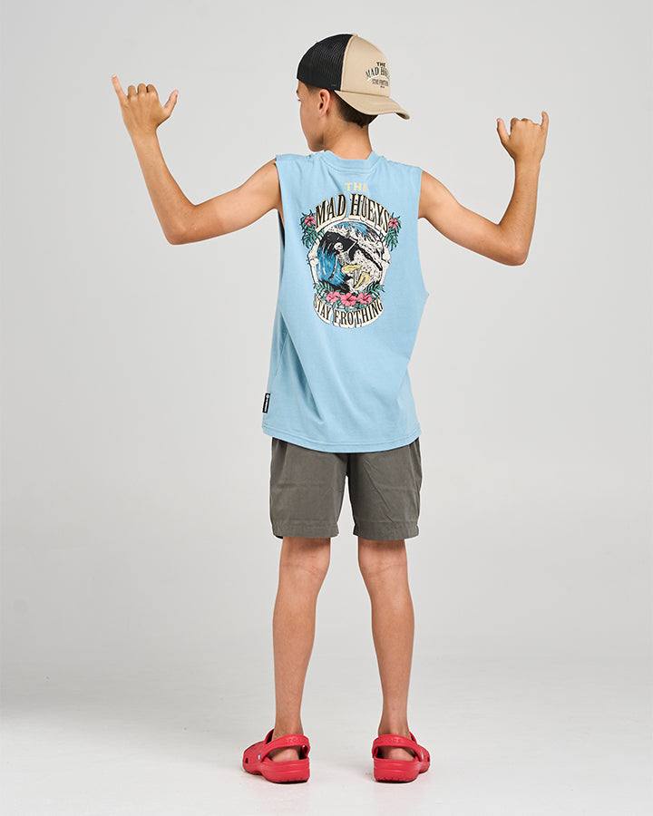 Mad Hueys Stay Frothing Muscle Tee Steel Blue