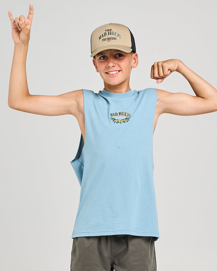 Mad Hueys Stay Frothing Muscle Tee Steel Blue