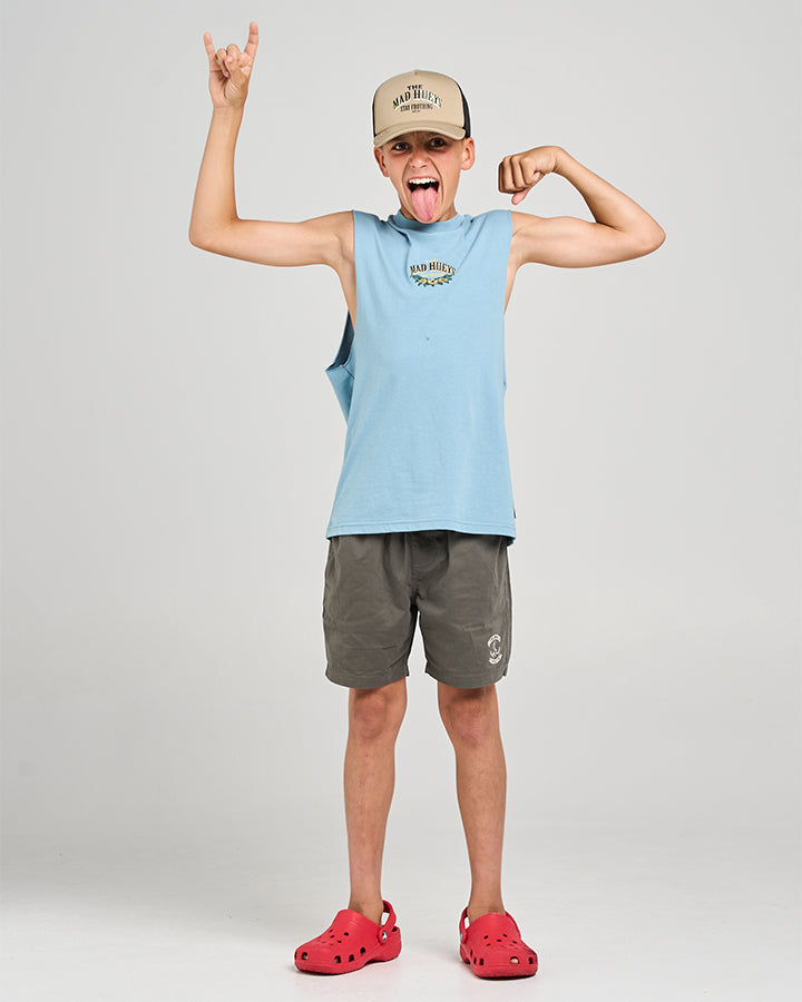 Mad Hueys Stay Frothing Muscle Tee Steel Blue