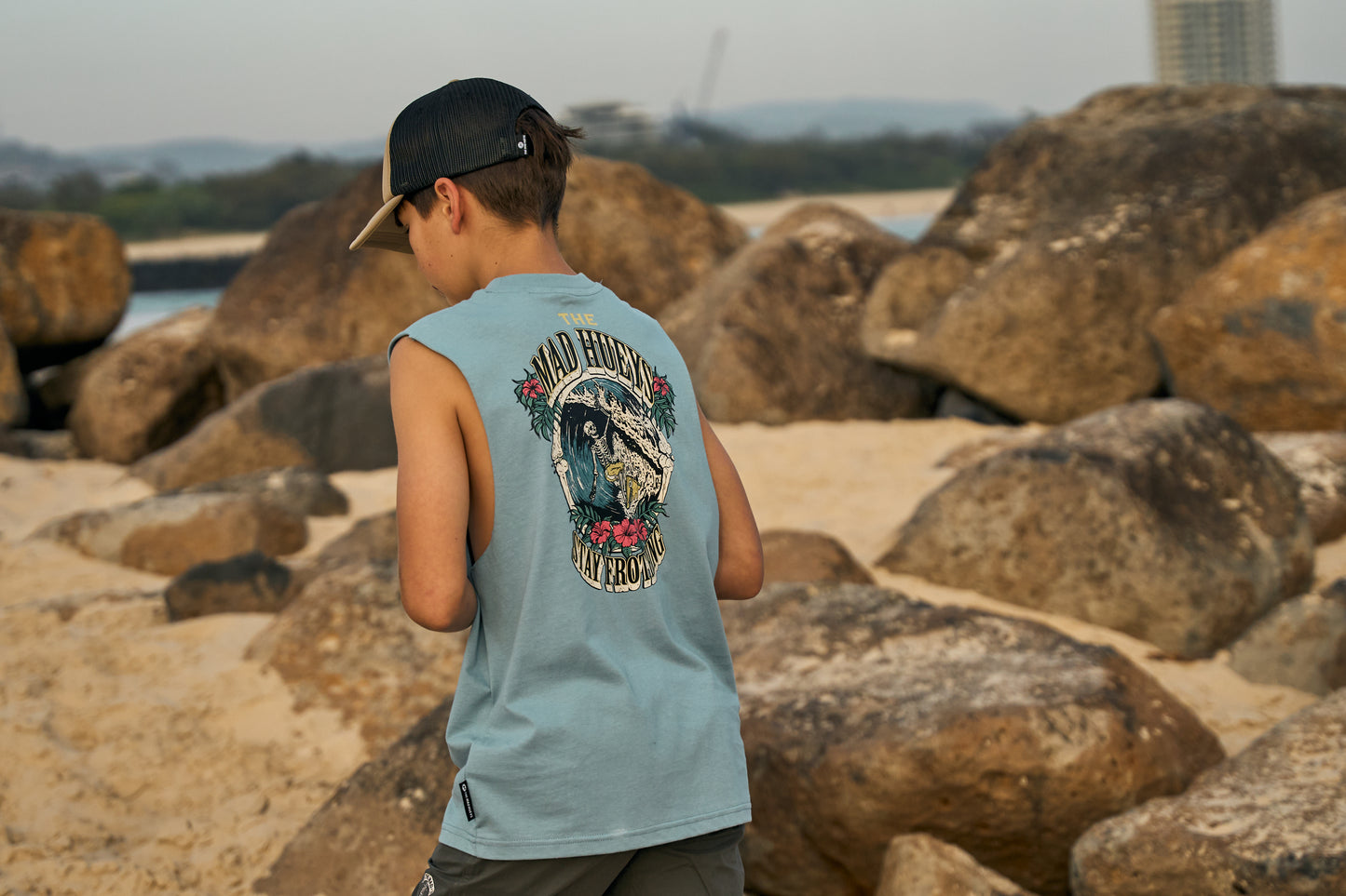 Mad Hueys Stay Frothing Muscle Tee Steel Blue