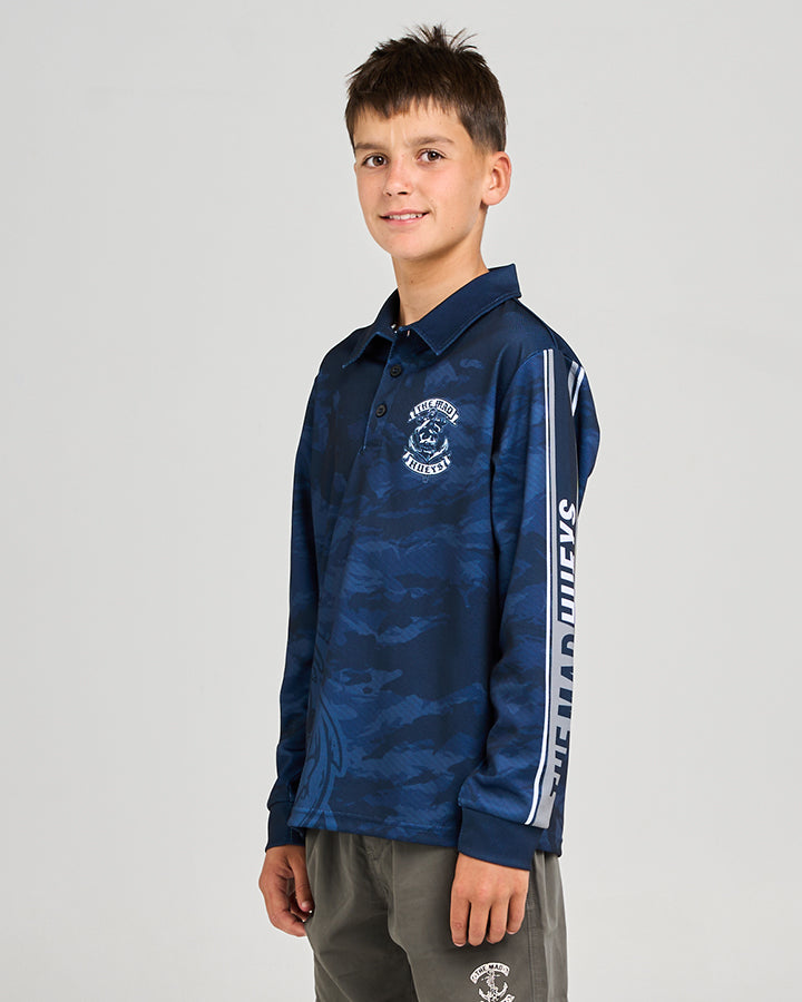 Mad Hueys Fishing Jersey Sailor Anchor UPF 50+ Long Sleeve Navy