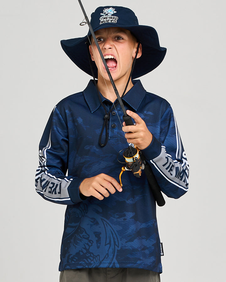 Mad Hueys Fishing Jersey Sailor Anchor UPF 50+ Long Sleeve Navy