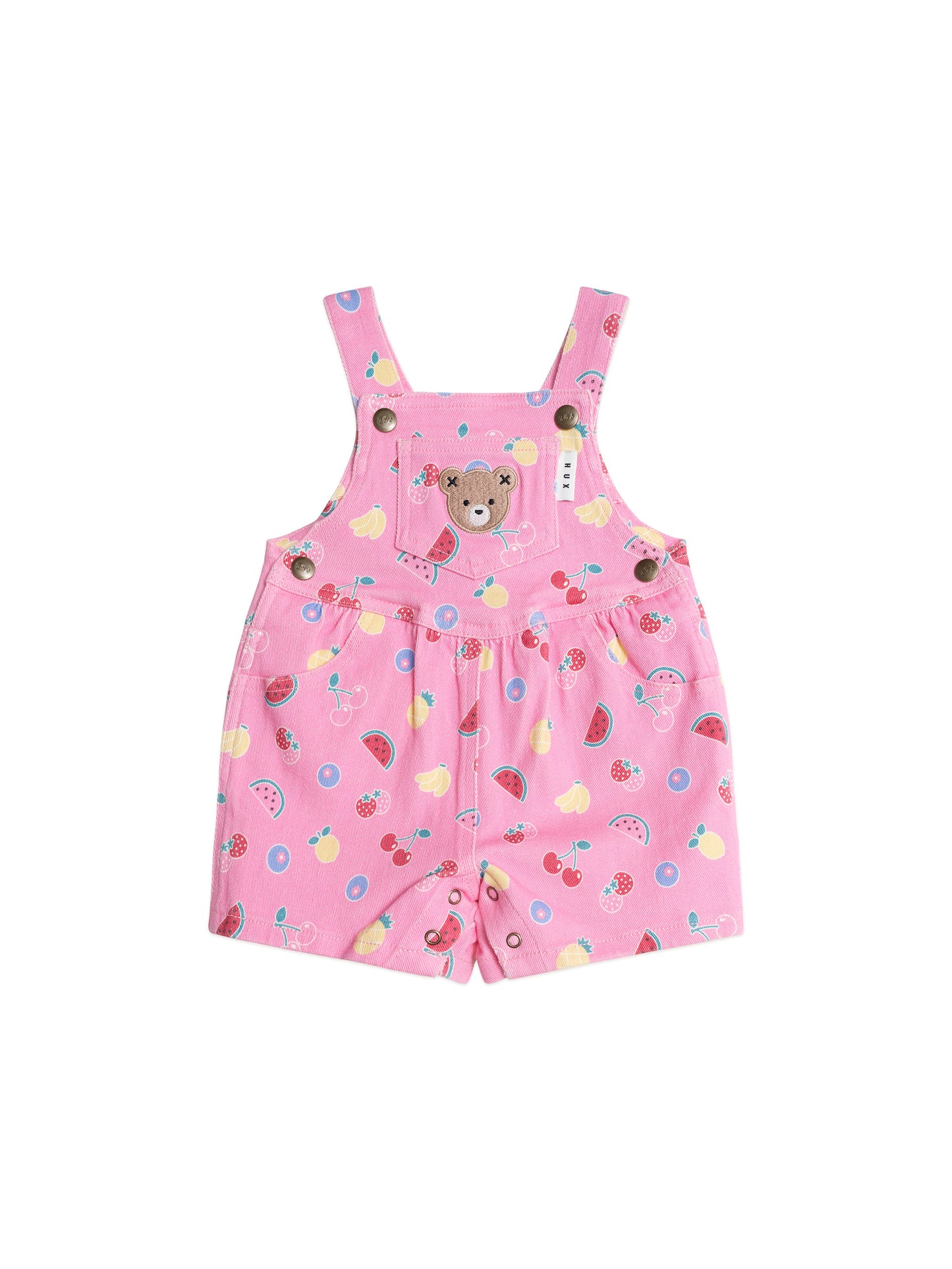 Huxbaby Pink Fruit Emoji Short Overalls