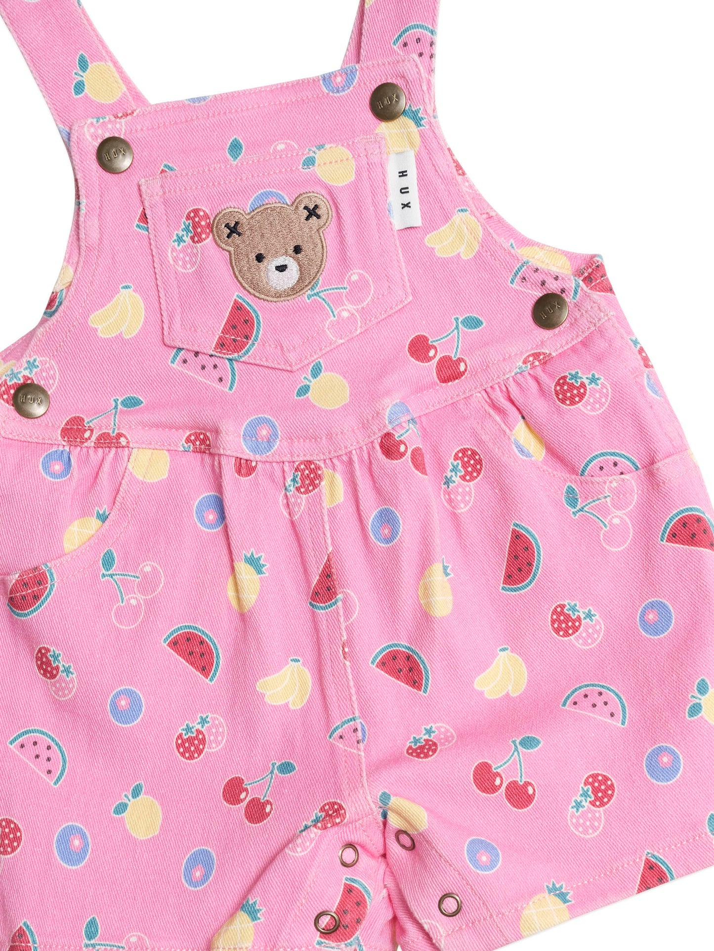 Huxbaby Pink Fruit Emoji Short Overalls