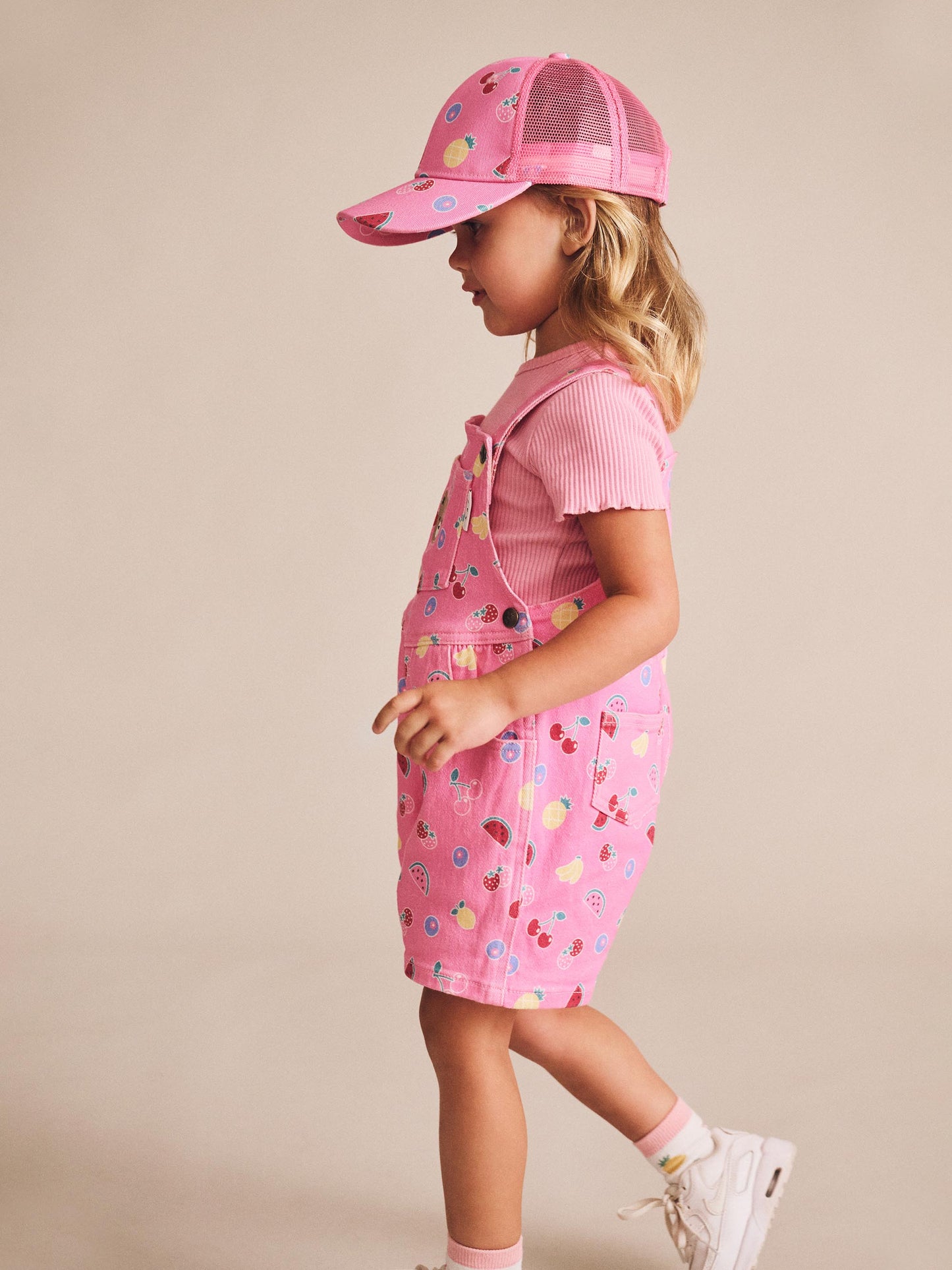 Huxbaby Pink Fruit Emoji Short Overalls