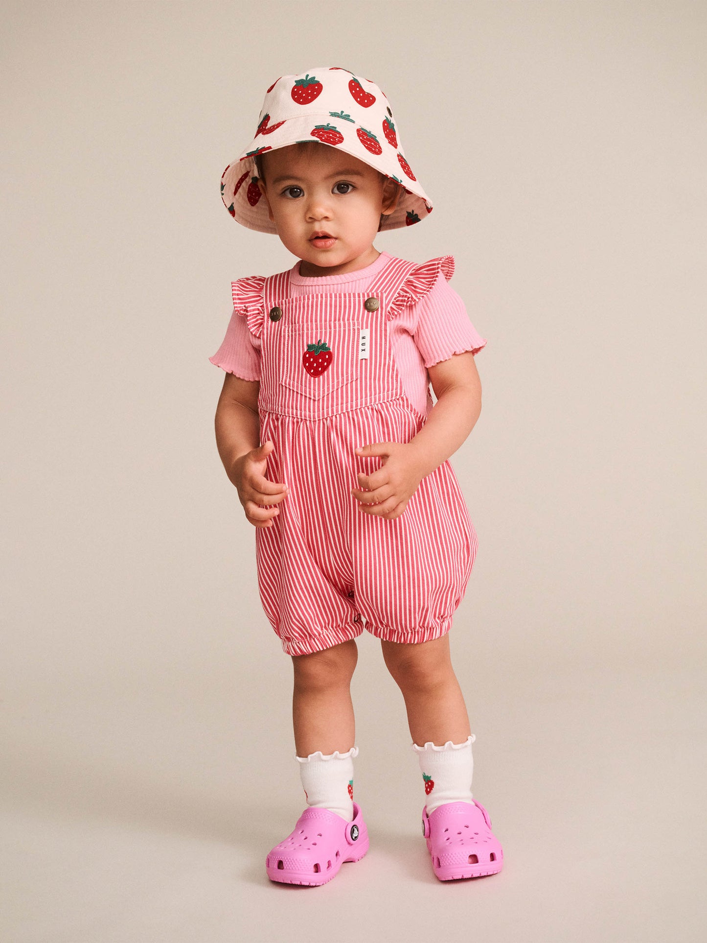 Huxbaby Strawberry Embroidery Stripe Playsuit/Overall