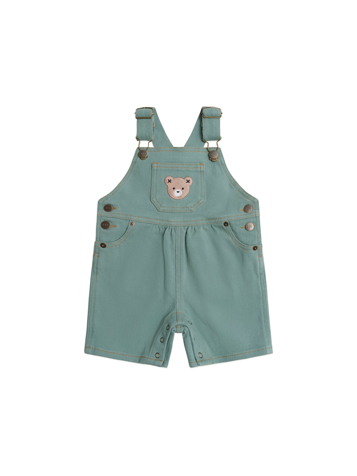 Huxbaby Denim Short Overalls Green