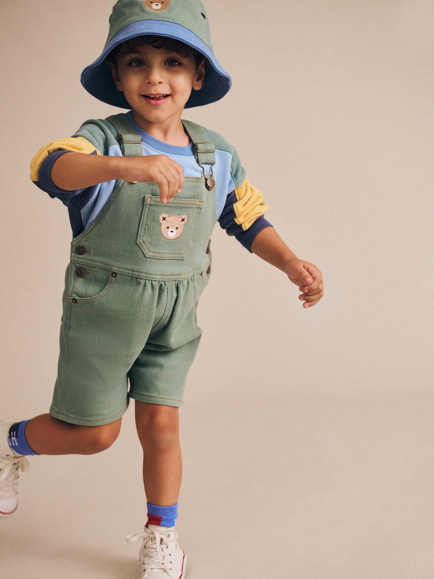 Huxbaby Denim Short Overalls Green