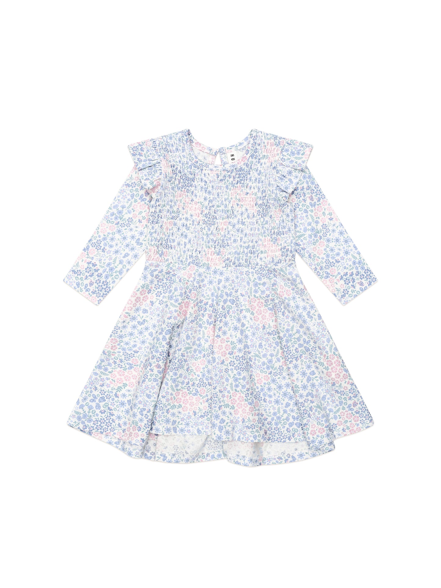 Huxbaby Flower Garden Shirred Long Sleeve Dress