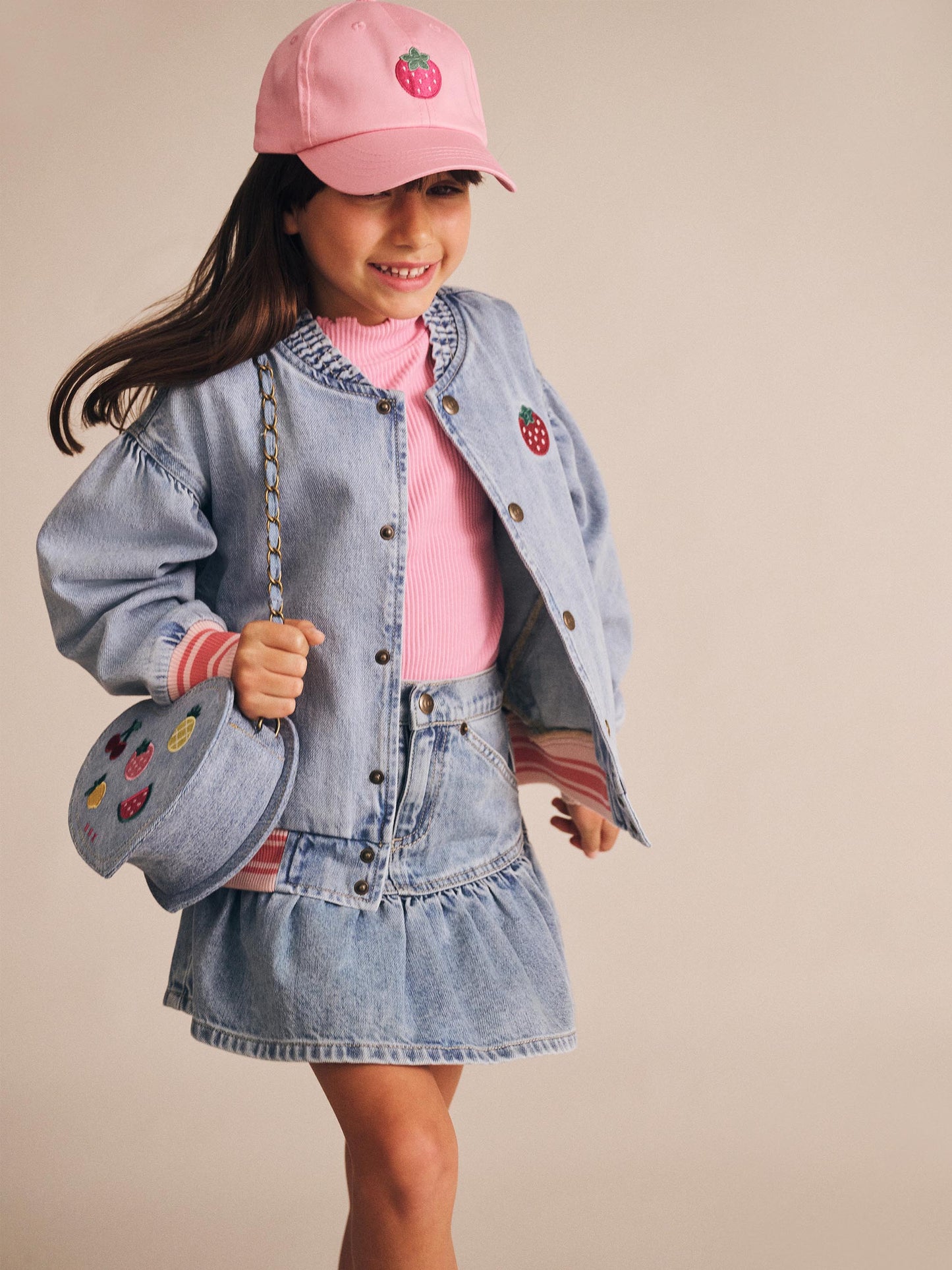 Huxbaby Dreamy Denim Strawberry Bomber