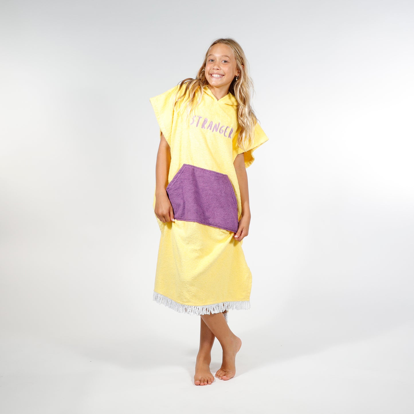 Hello Stranger Poncho Towel Yellow Purple