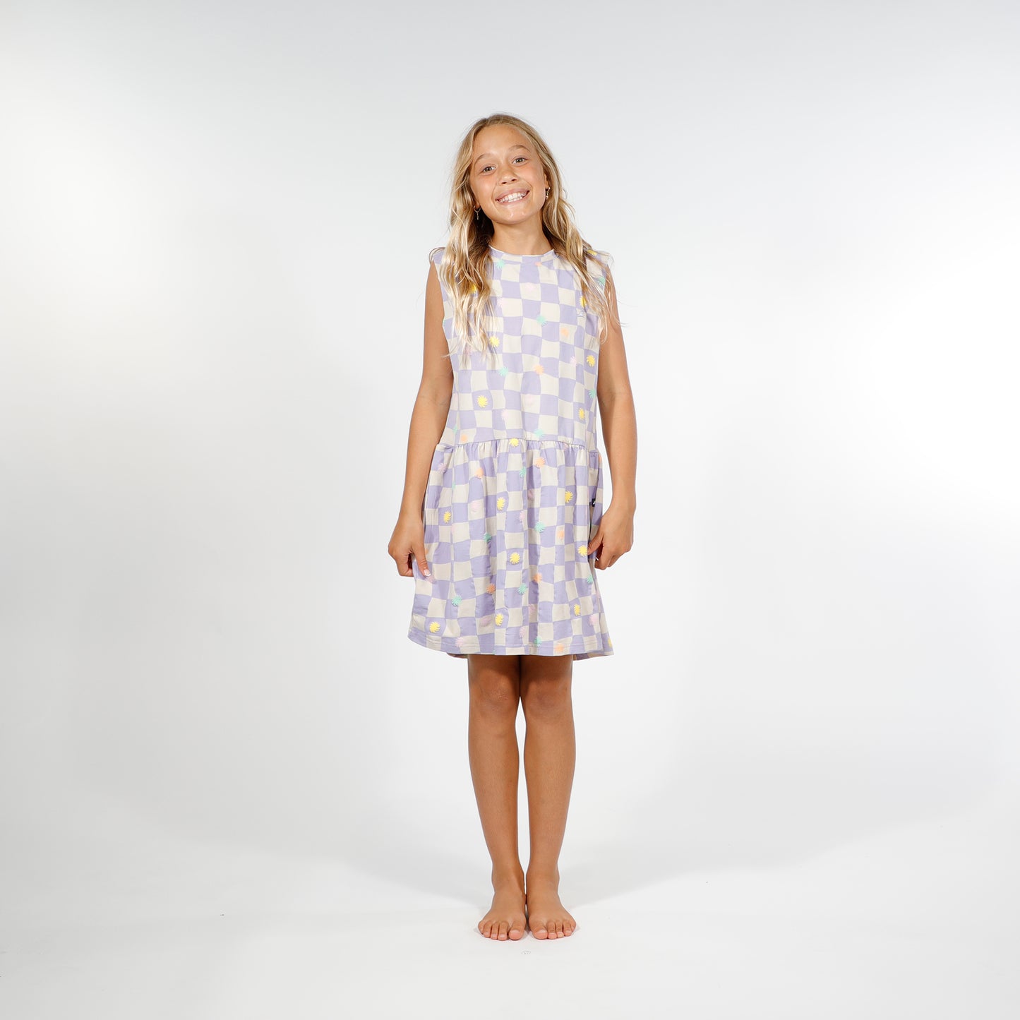 Hello Stranger Vacay Dress Purple Check