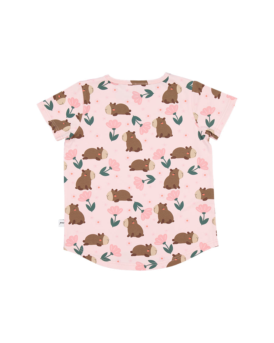 Kissed By Radicool Kids Floral Capybaras Short Sleeve Tee