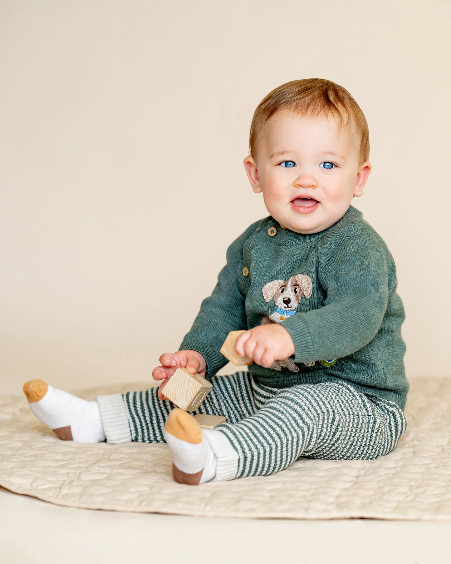 Minihaha Baby Otto Proud Puppy Organic Knitted Jumper Sage