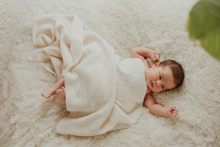 Over the Dandelions Merino Baby Blanket Ivory