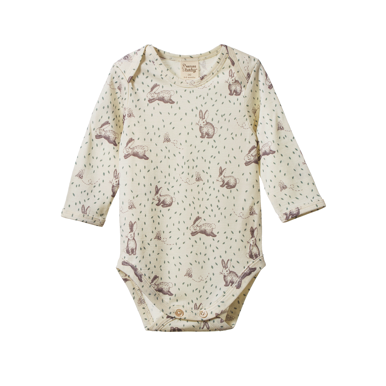 Nature Baby Merino Essential Long Sleeve Bodysuit Rabbitty Print