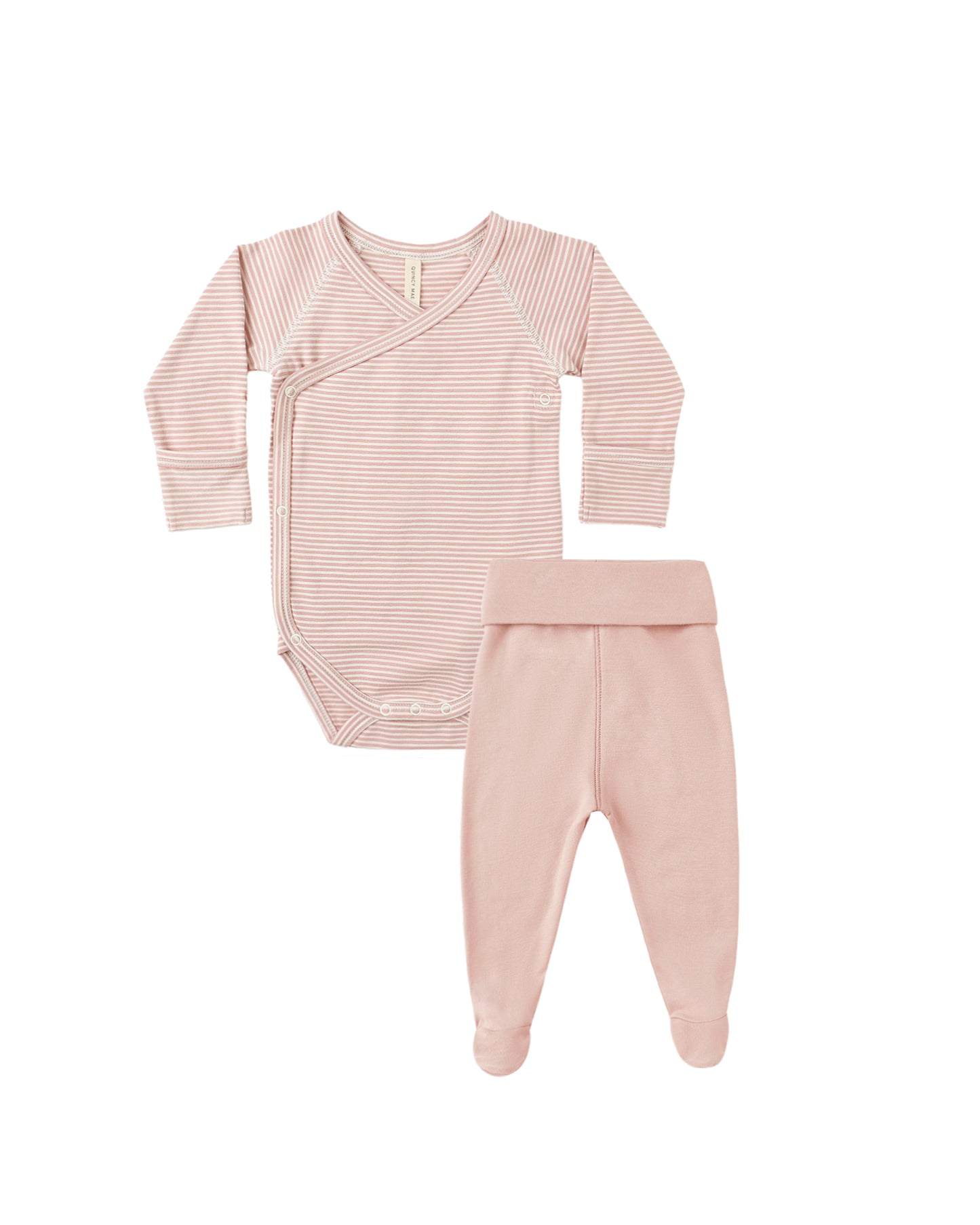 Quincy Mae Side Snap Bodysuit + Pant Set | Rose Micro Stripe *Pre-Order*
