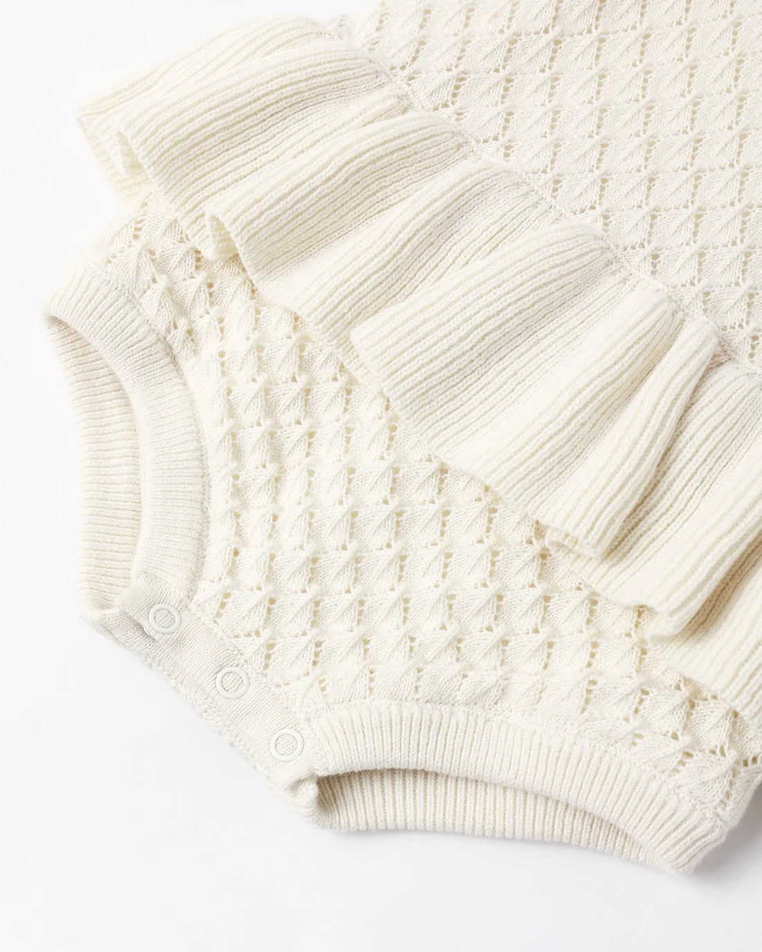 Rylee & Cru Crochet Ruffle Romper Natural