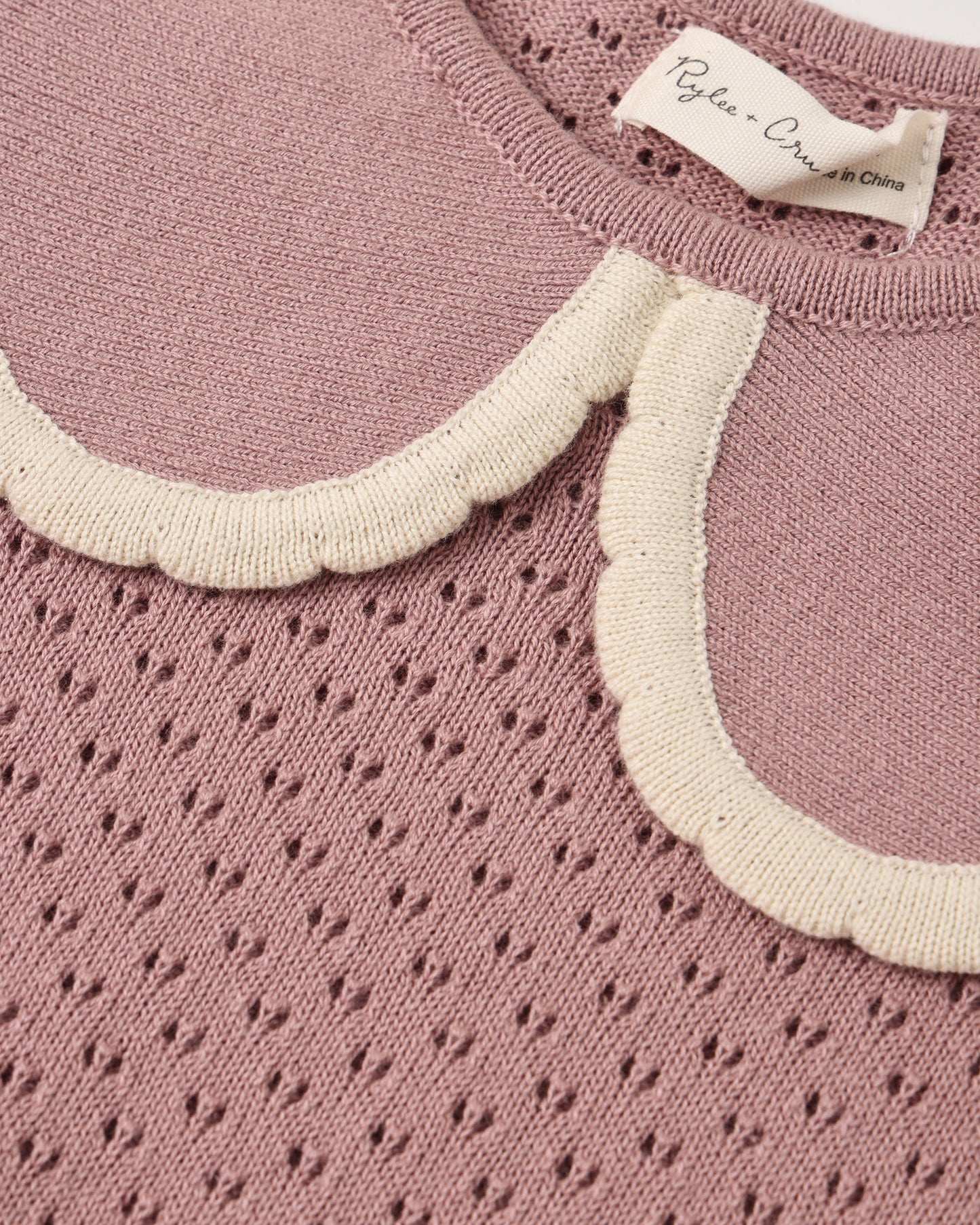 Rylee + Cru Pointelle Collared Top Rosewood