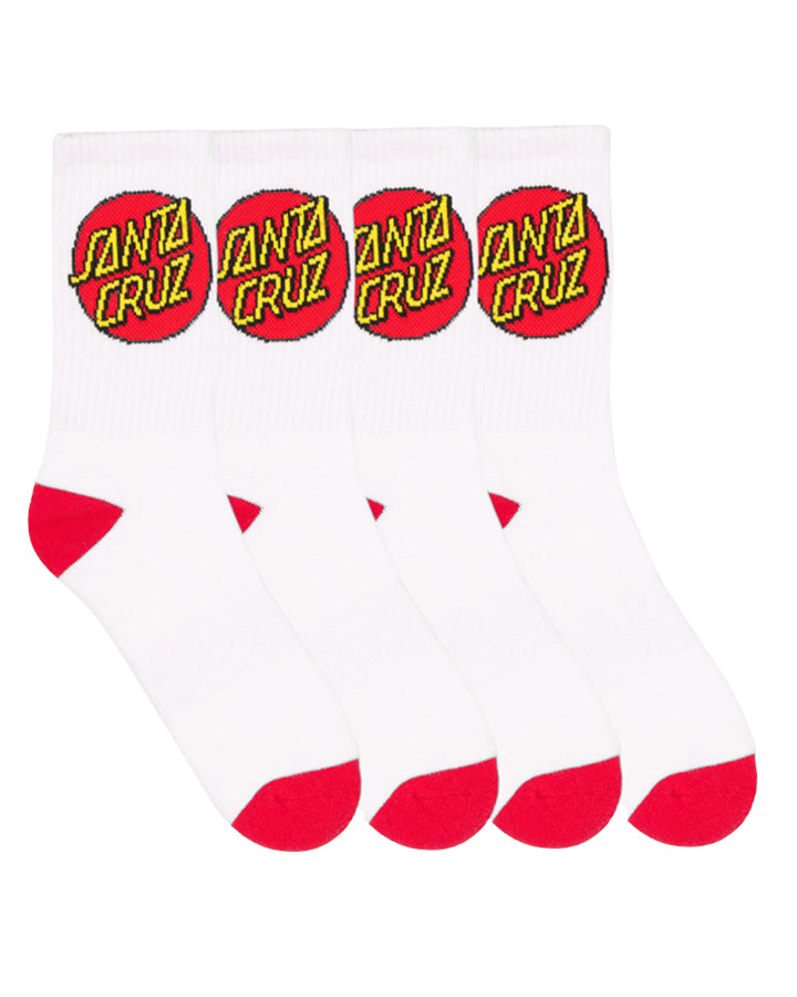 Santa Cruz Classic Dot Crew Socks 4 Pack White