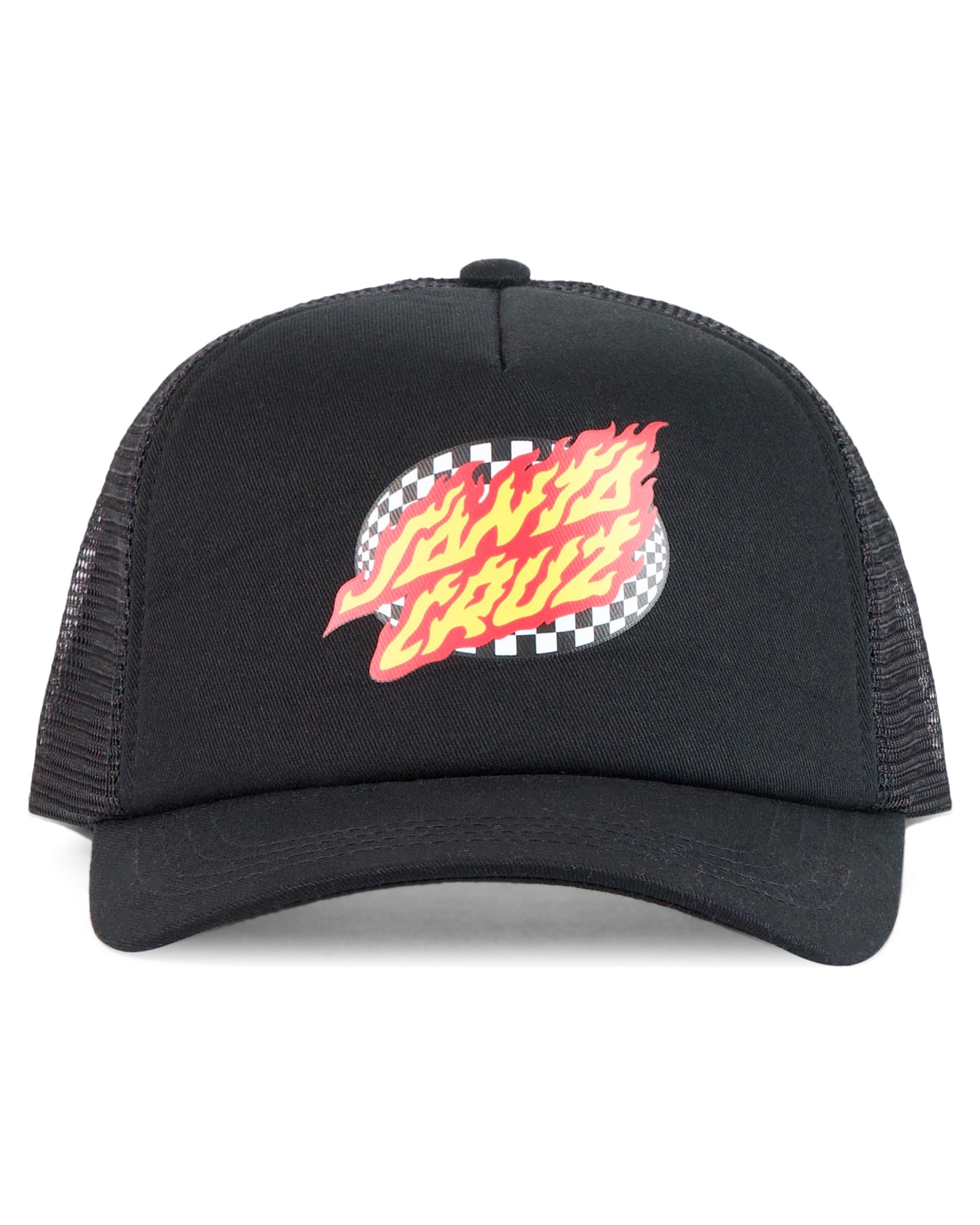 Santa Cruz Oval Check Flame Dot Trucker Cap Black