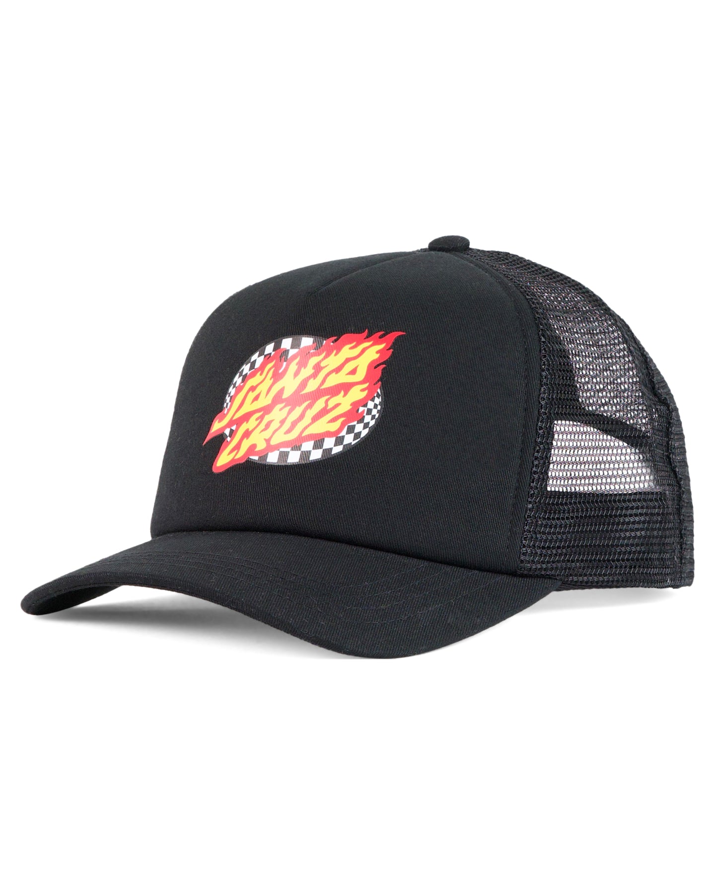 Santa Cruz Oval Check Flame Dot Trucker Cap Black
