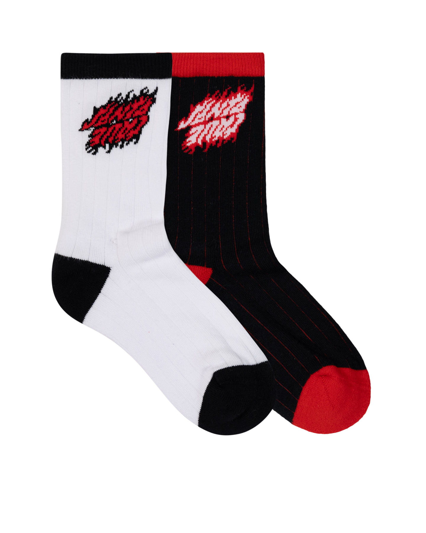 Santa Cruz Flamed Stack Upside Down Crew Sock 2 Pack White | Black