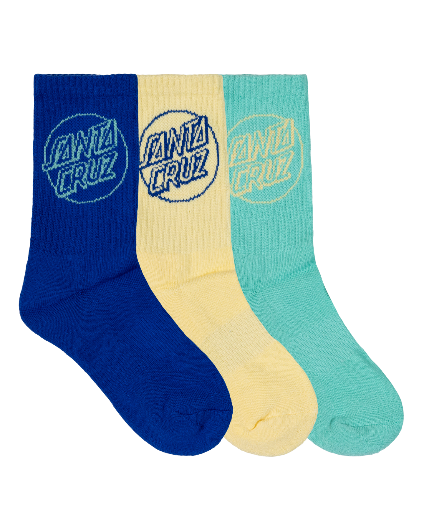 Santa Cruz Opus Dot Crew Sock 3pack Cobalt | Butter | Teal