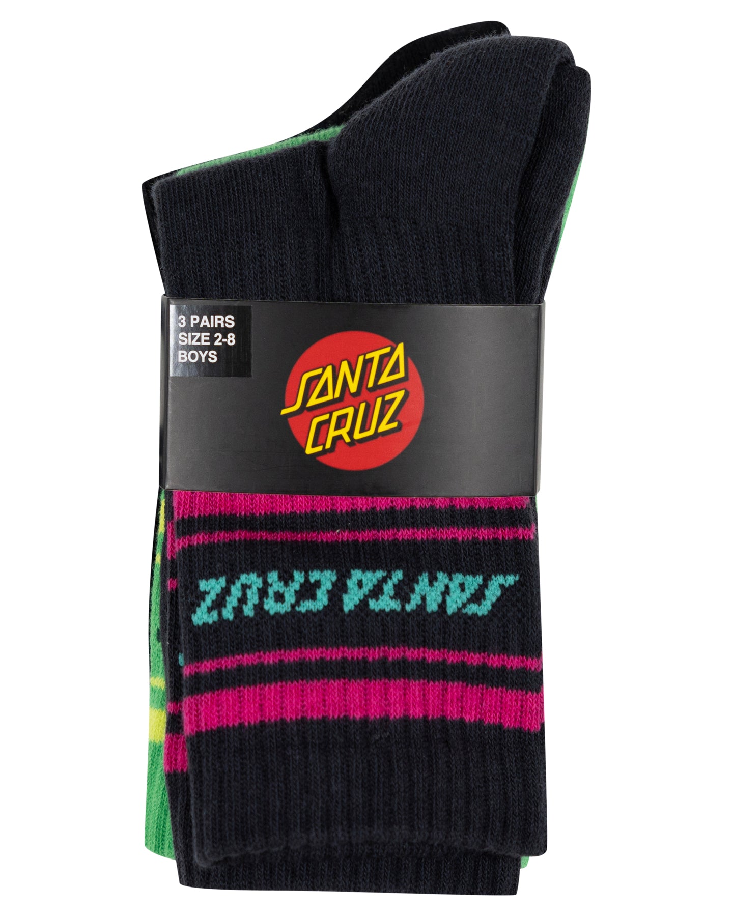 Santa Cruz Multi Split Strip Crew Sock 3 Pack Off Black | Green | Black
