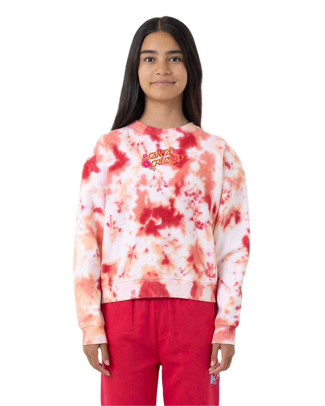 Santa Cruz Free Spirit Floral Stack Front Sweater Pink Coral Tie Dye